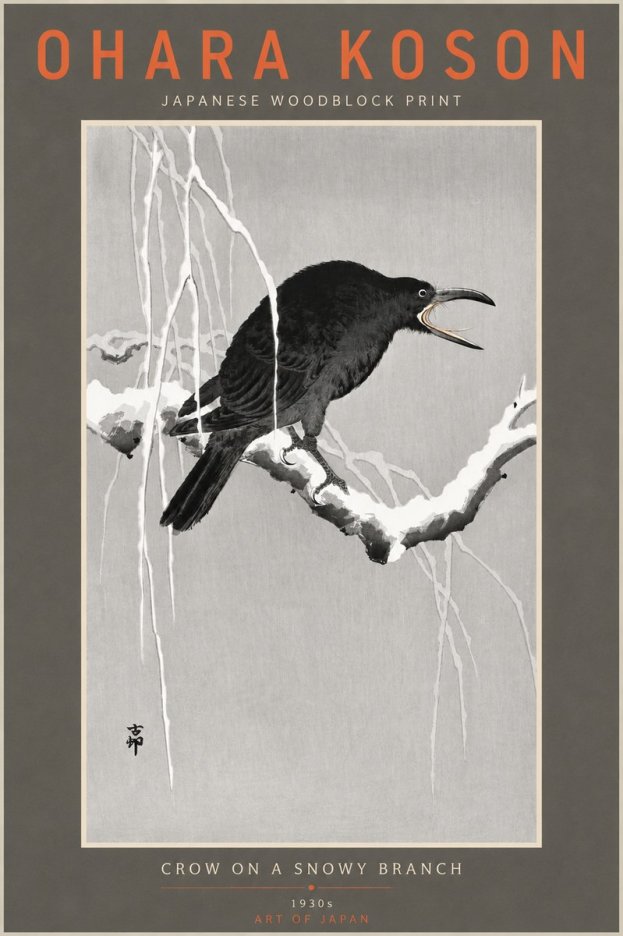 Ohara Koson Crow on a Snowy Branch II No4 - Poster