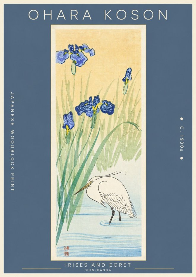 Ohara Koson Irises and Egret No2 - Poster