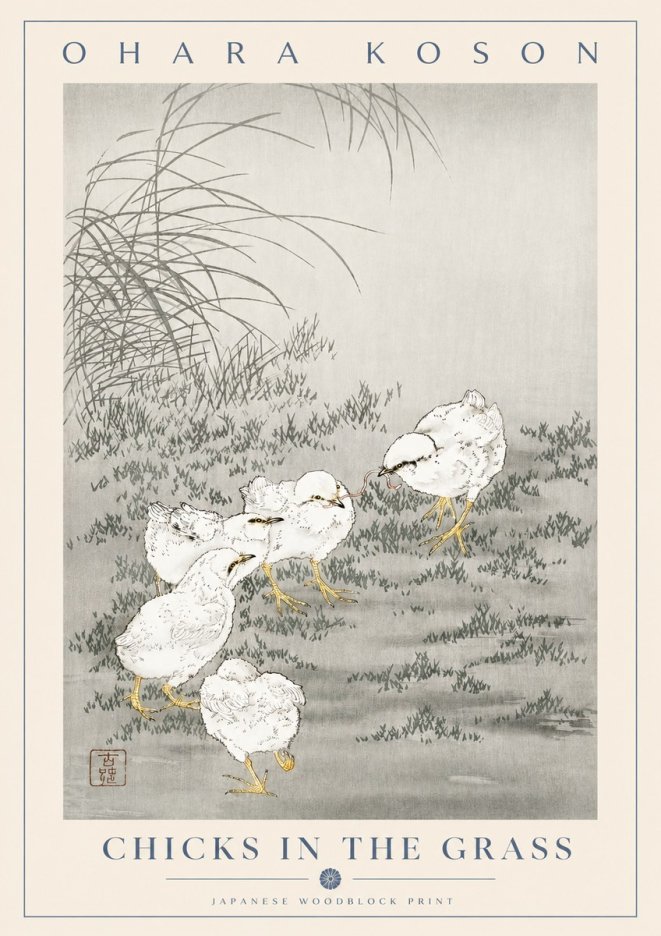 Ohara Koson Chicks in the Grass No2 - Poster