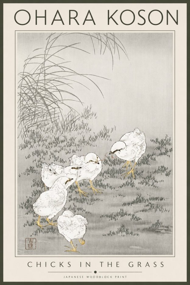 Ohara Koson Chicks in the Grass No4 - Poster