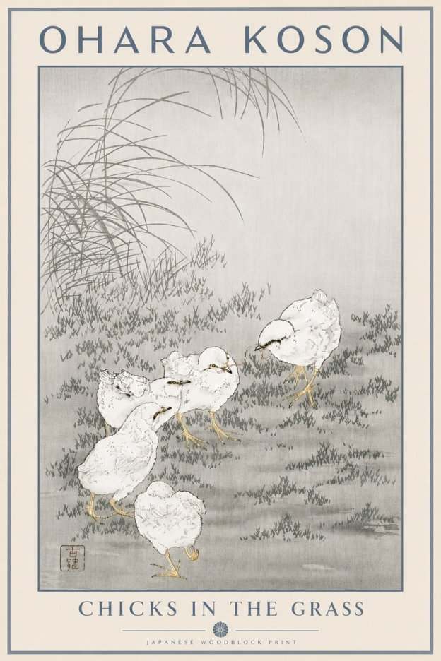 Ohara Koson Chicks in the Grass No5 - Poster
