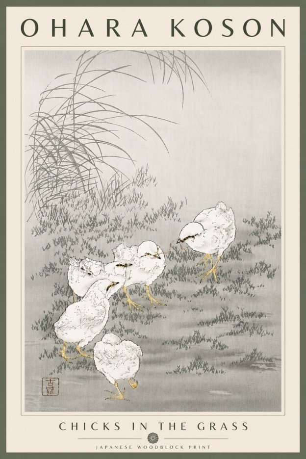 Ohara Koson Chicks in the Grass No6 - Poster
