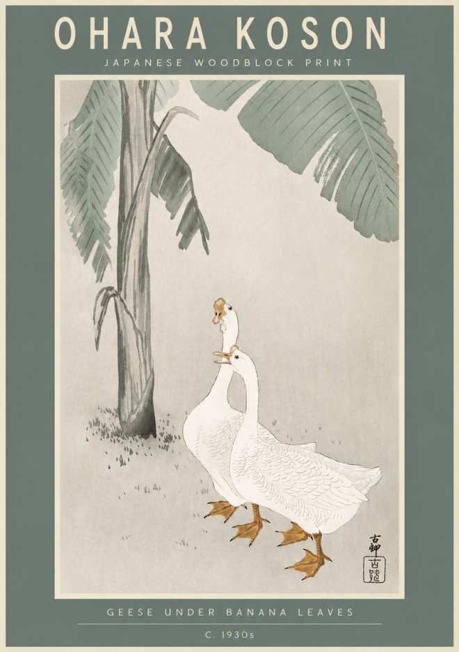 Ohara Koson Geese Under Banana Leaves No2 - Poster