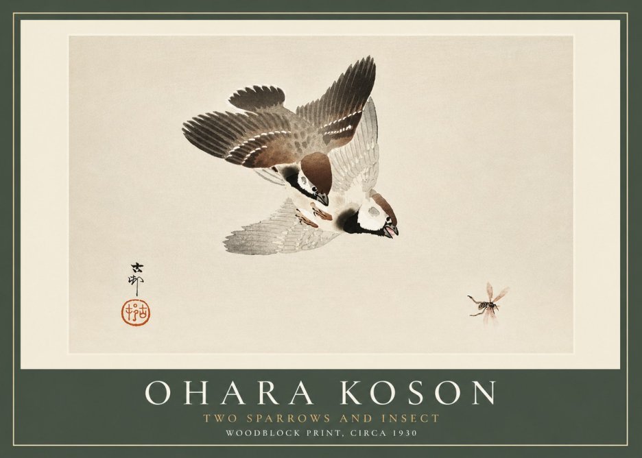 Ohara Koson Two Sparrows and Insect No4 - Poster