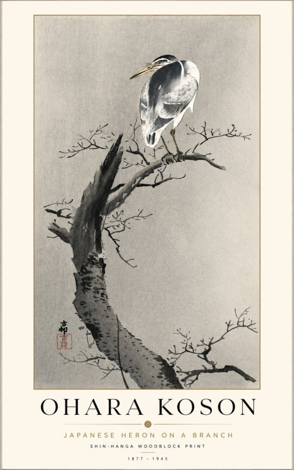 Ohara Koson Heron on a Branch No2 - Poster