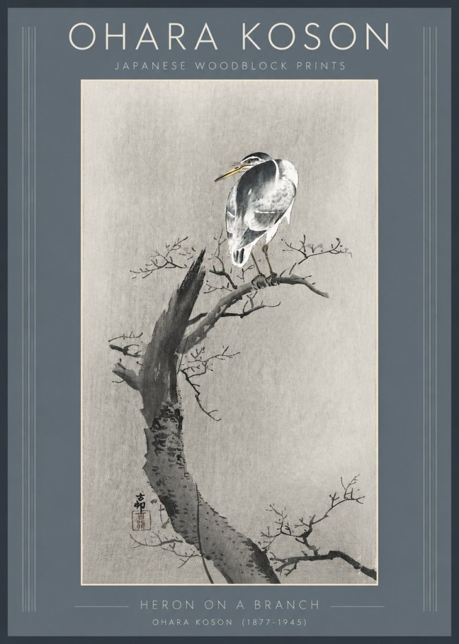 Ohara Koson Heron on a Branch No3 - Poster