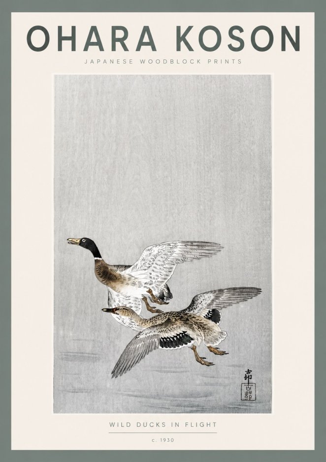 Ohara Koson Wild Ducks in Flight No2 - Poster