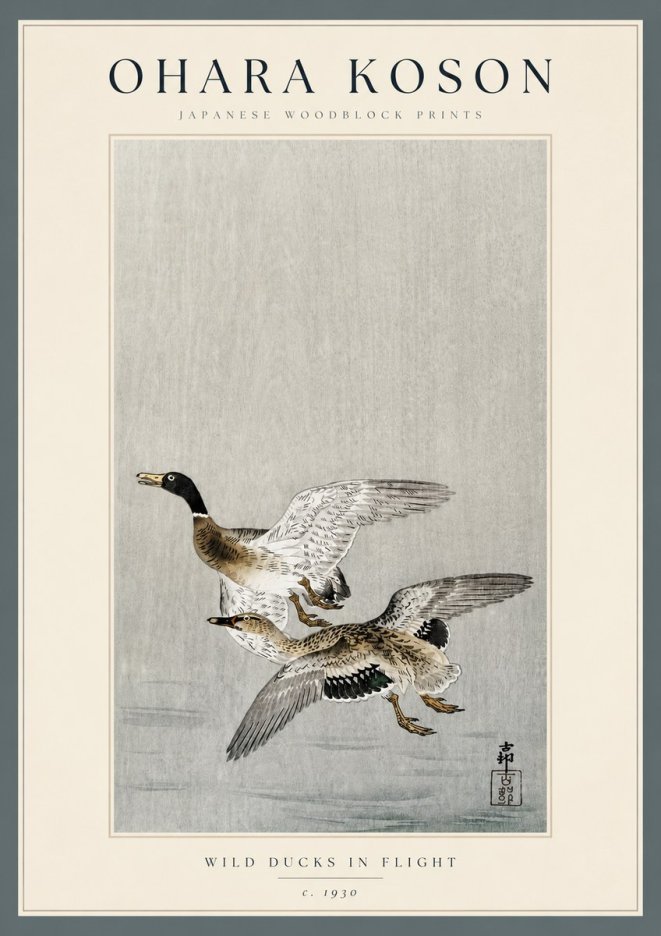 Ohara Koson Wild Ducks in Flight No3 - Poster