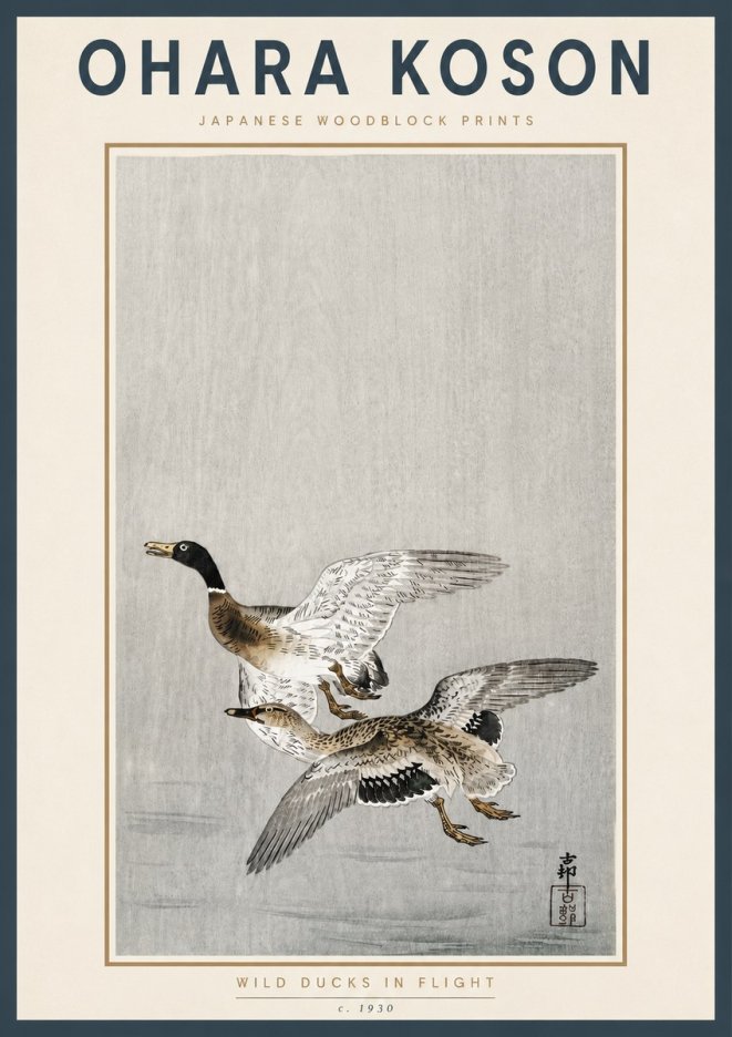 Ohara Koson Wild Ducks in Flight No4 - Poster