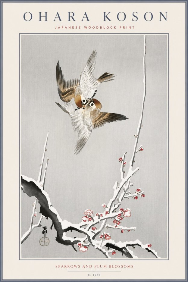 Ohara Koson Sparrows and Plum Blossoms No6 - Poster