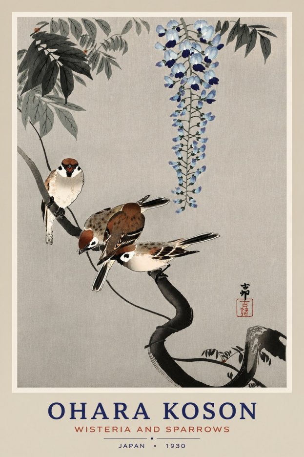 Ohara Koson Wisteria and Sparrows No4 - Poster