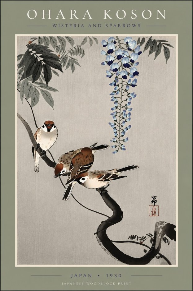 Ohara Koson Wisteria and Sparrows No5 - Poster