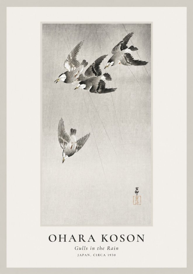 Ohara Koson Gulls in the Rain No1 - Poster