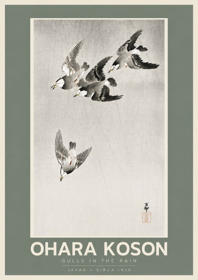 Ohara Koson Gulls in the Rain No5 - Poster