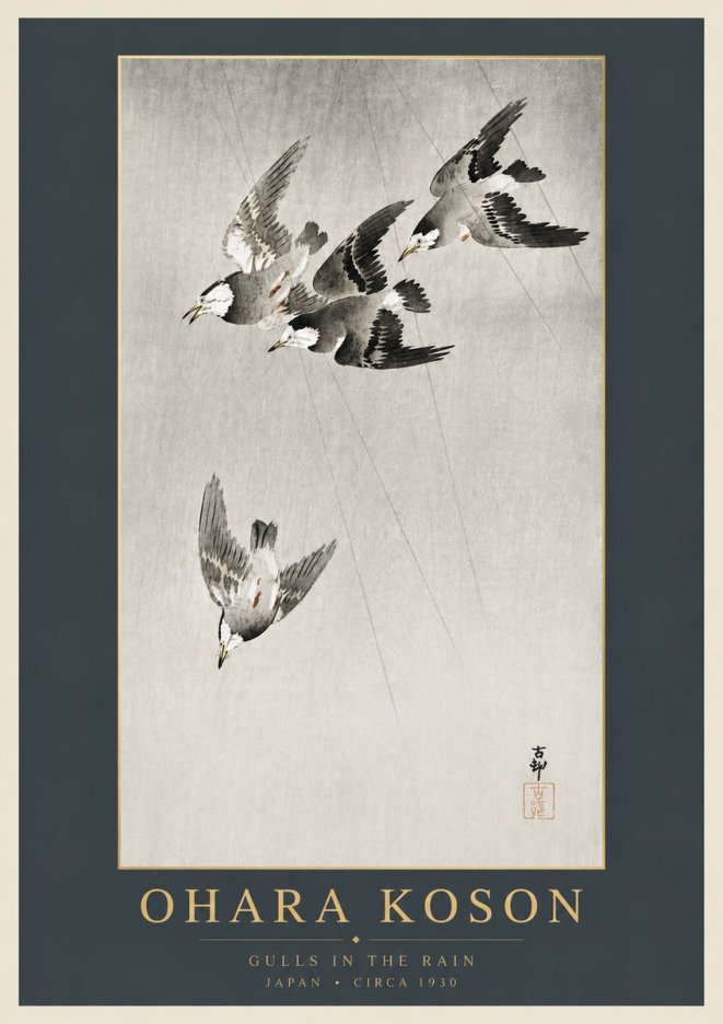 Ohara Koson Gulls in the Rain No6 - Poster