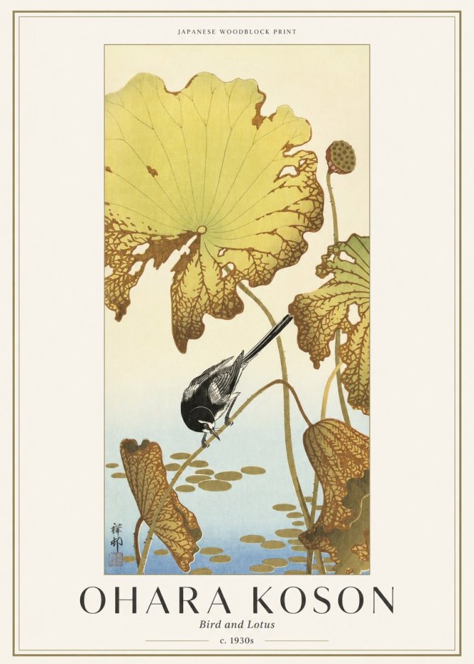 Ohara Koson Bird and Lotus No1 - Poster