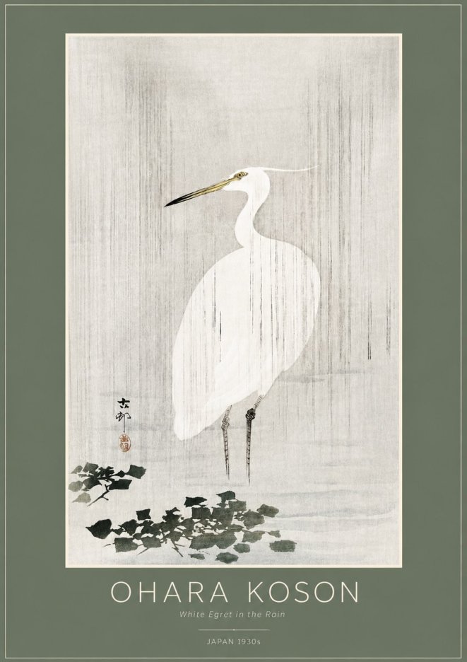 Ohara Koson White Egret in the Rain No2 - Poster
