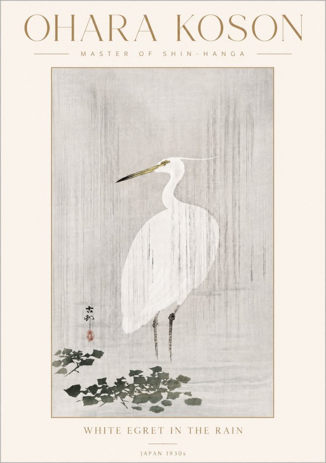 Ohara Koson White Egret in the Rain No4 - Poster