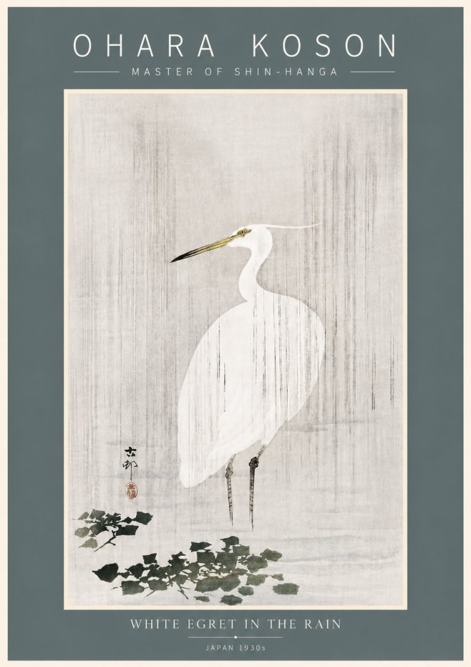 Ohara Koson White Egret in the Rain No5 - Poster