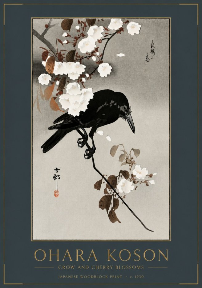 Ohara Koson Crow and Cherry Blossoms No2 - Poster