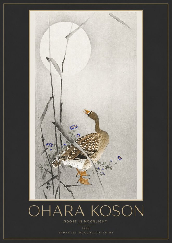 Ohara Koson Goose in Moonlight No3 - Poster
