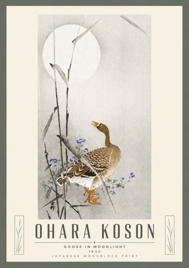 Ohara Koson Goose in Moonlight No5 - Poster