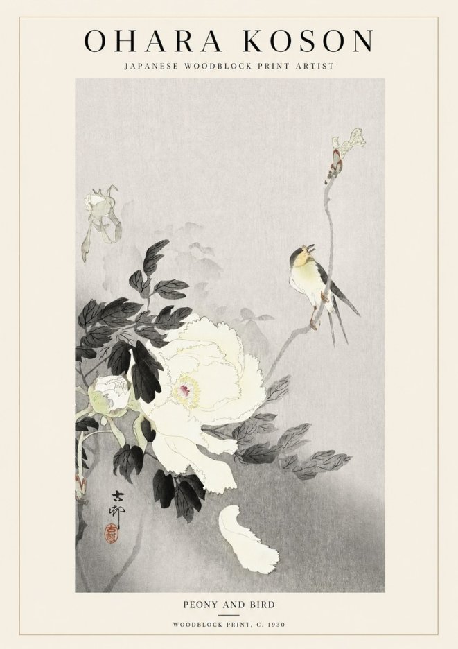 Ohara Koson Peony and Bird No1 - Poster