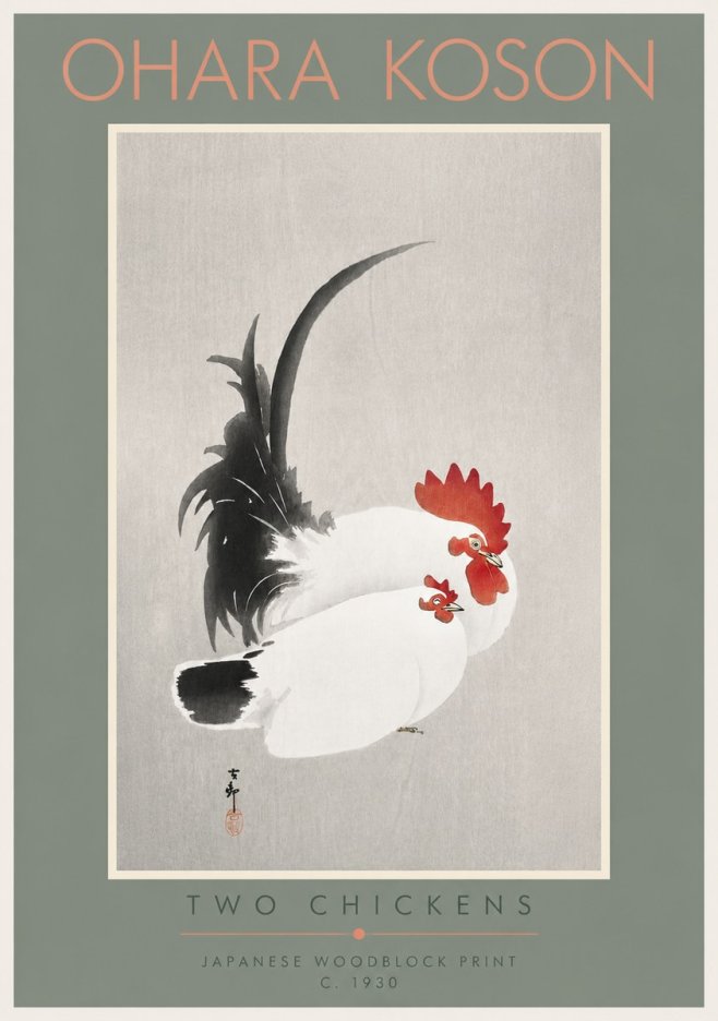 Ohara Koson Two Chickens No4 - Poster