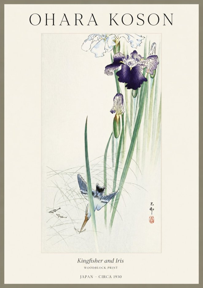 Ohara Koson Kingfisher and Iris No1 - Poster