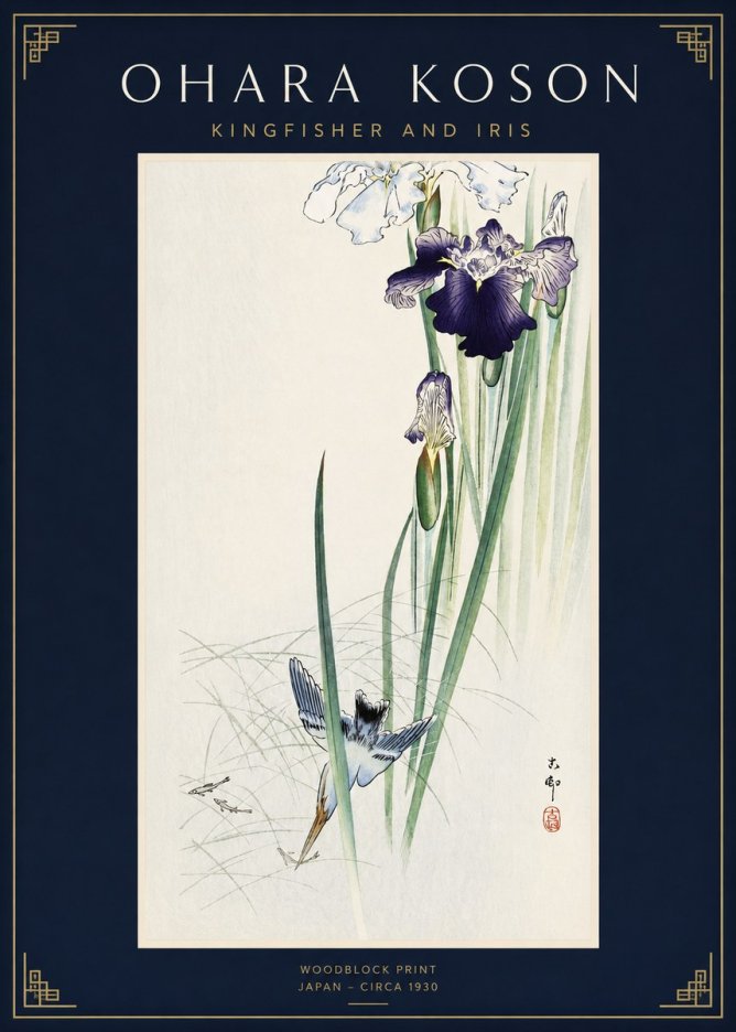Ohara Koson Kingfisher and Iris No2 - Poster