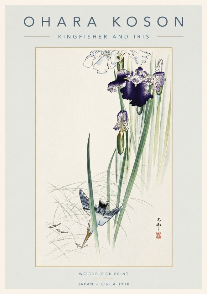 Ohara Koson Kingfisher and Iris No4 - Poster