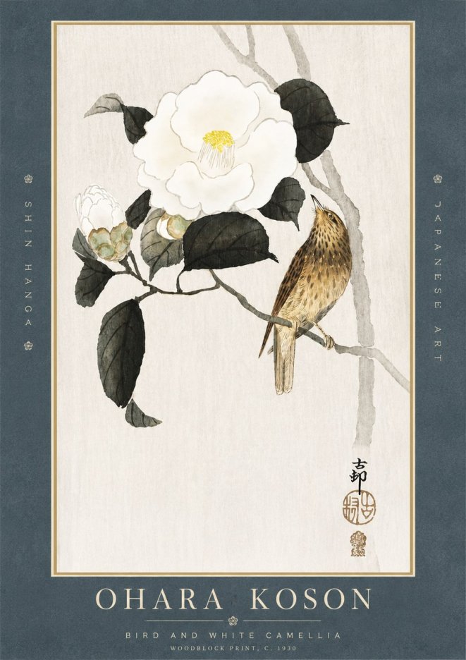 Ohara Koson Bird and White Camellia No3 - Poster