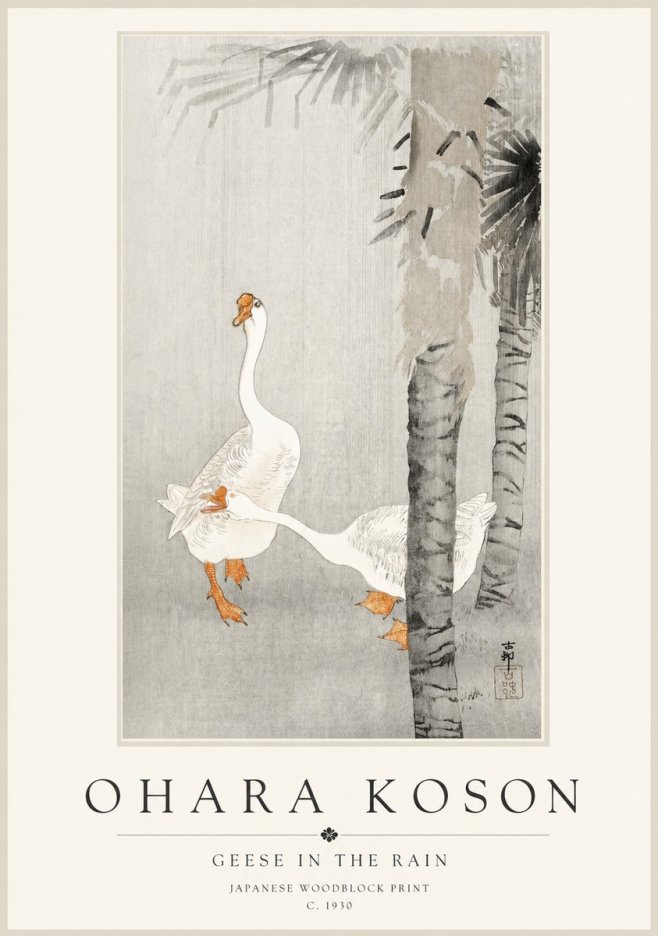 Ohara Koson Geese in the Rain No1 - Poster