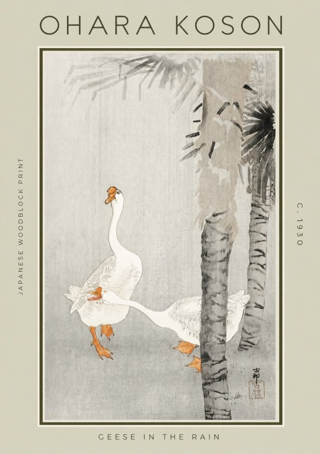 Ohara Koson Geese in the Rain No2 - Poster