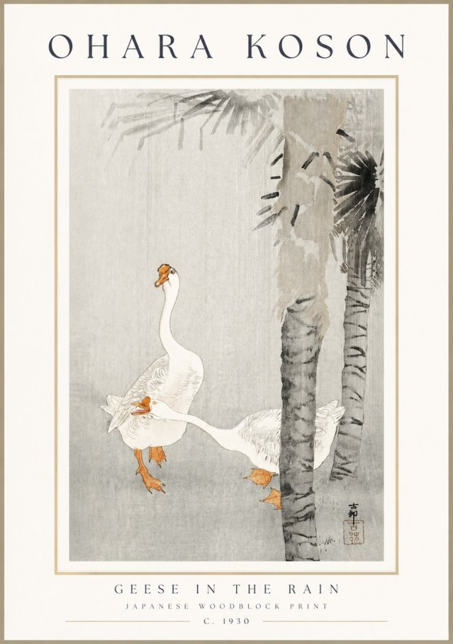 Ohara Koson Geese in the Rain No3 - Poster