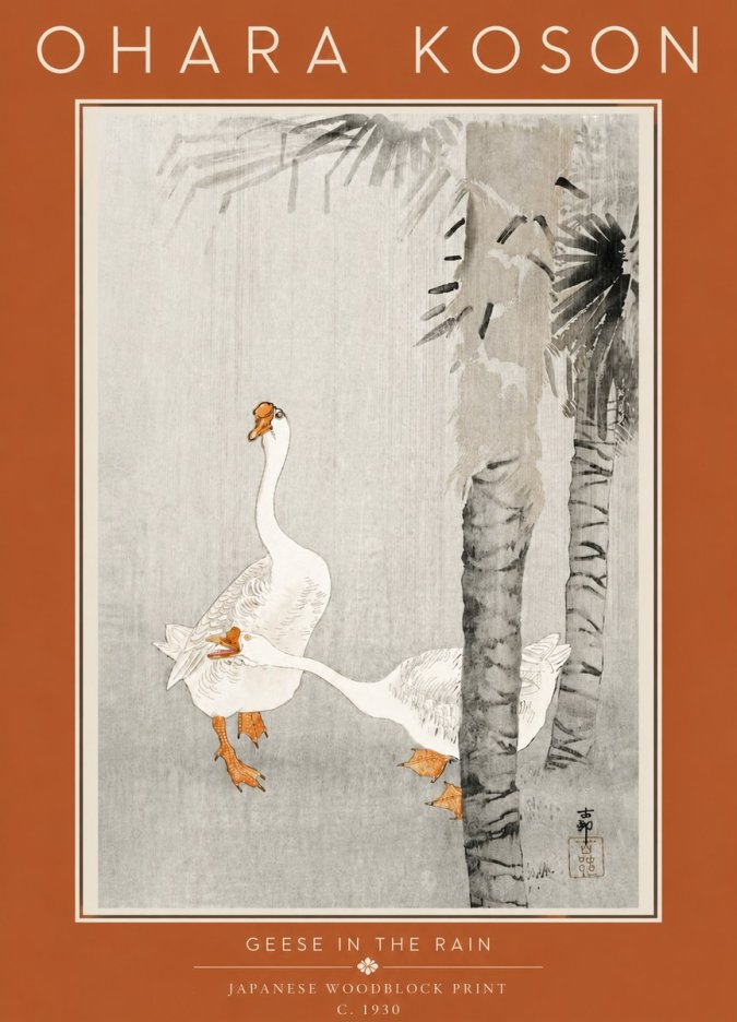 Ohara Koson Geese in the Rain No5 - Poster