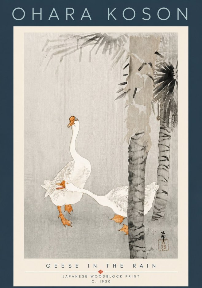 Ohara Koson Geese in the Rain No6 - Poster