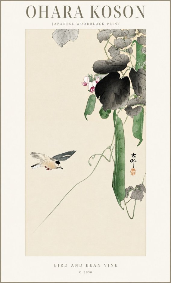 Ohara Koson Bird and Bean Vine No1 - Poster
