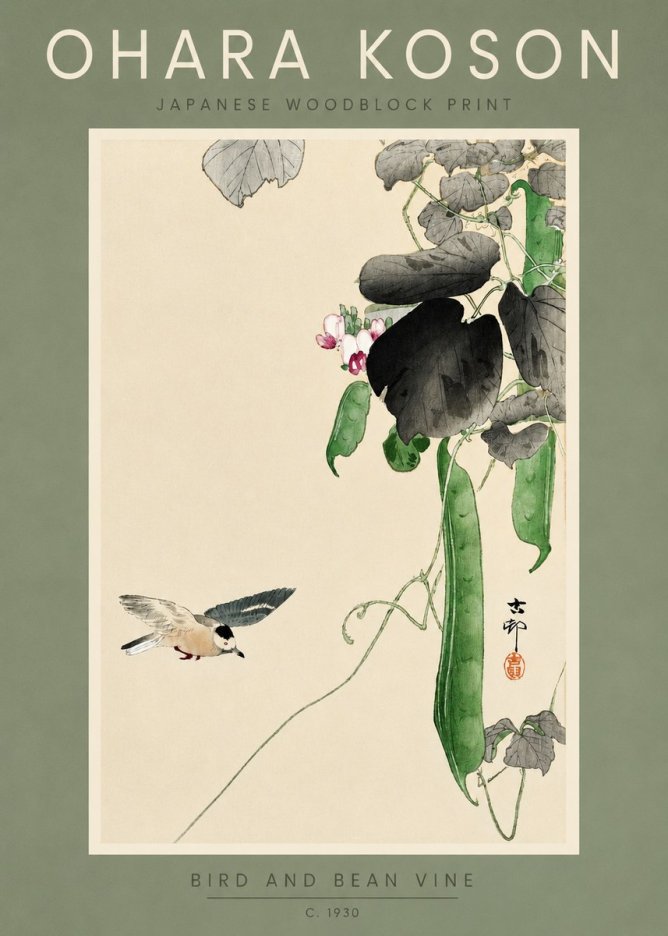 Ohara Koson Bird and Bean Vine No2 - Poster