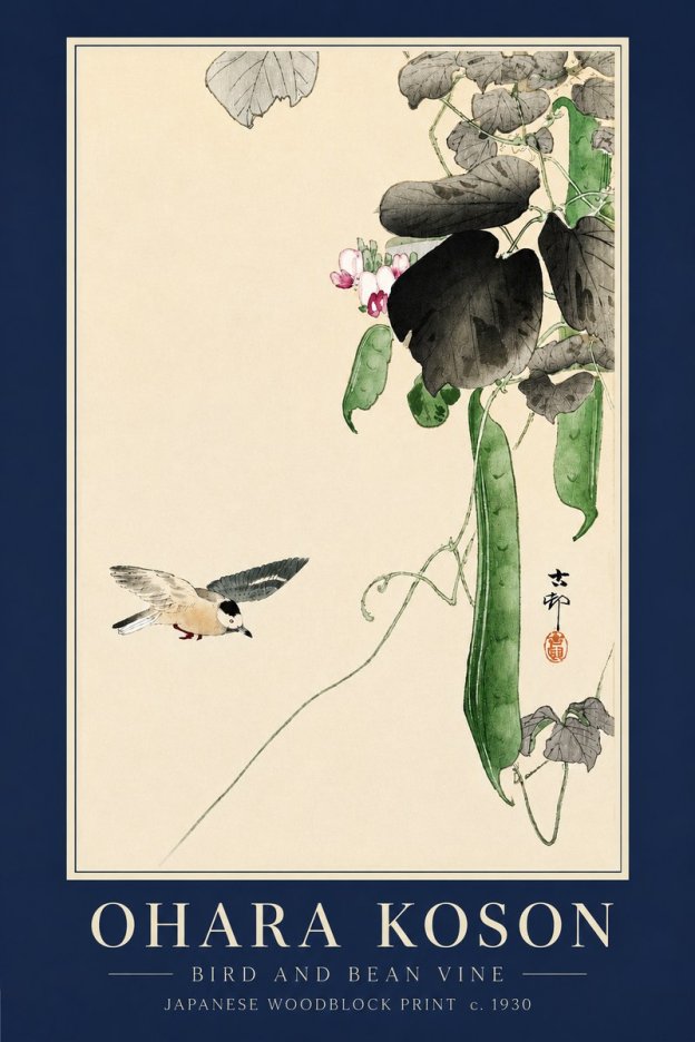 Ohara Koson Bird and Bean Vine No3 - Poster