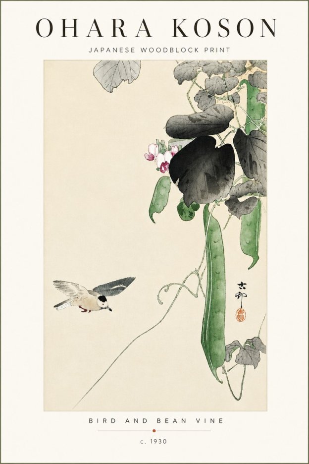 Ohara Koson Bird and Bean Vine No4 - Poster