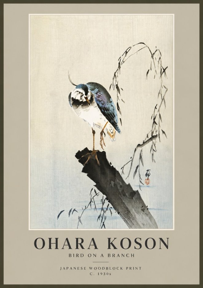 Ohara Koson Bird on a Branch III No6 - Poster