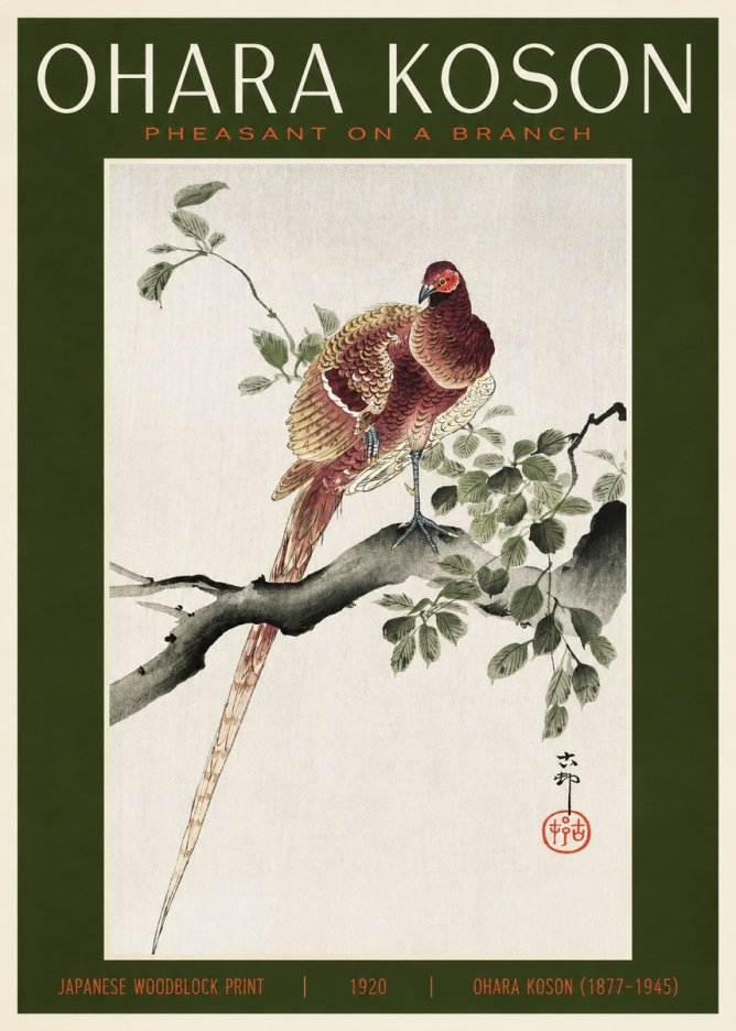 Ohara Koson Pheasant on a Branch No2 - Poster