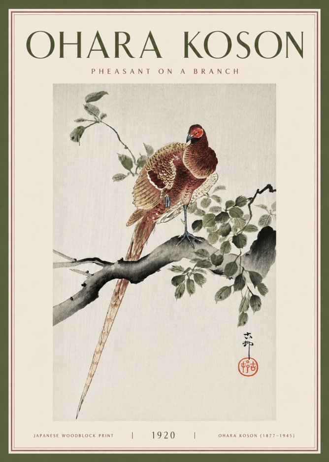 Ohara Koson Pheasant on a Branch No5 - Poster