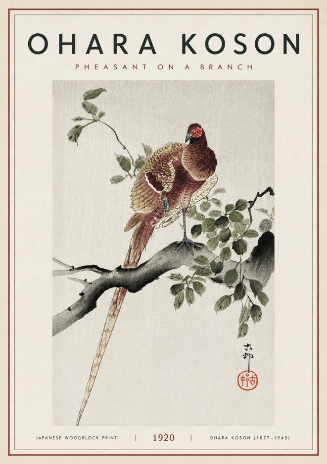 Ohara Koson Pheasant on a Branch No6 - Poster
