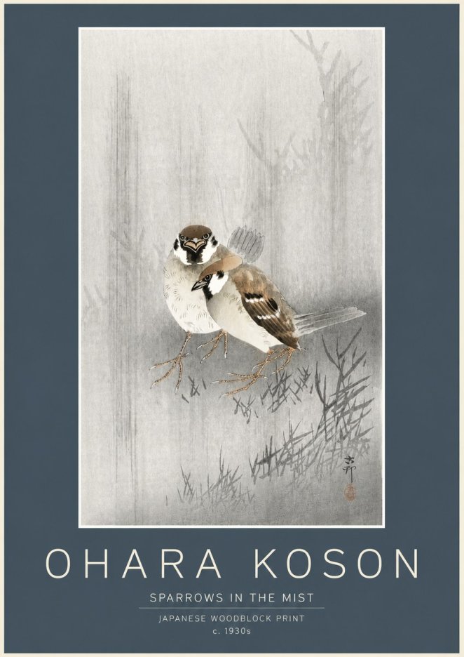 Ohara Koson Sparrows in the Mist No2 - Poster