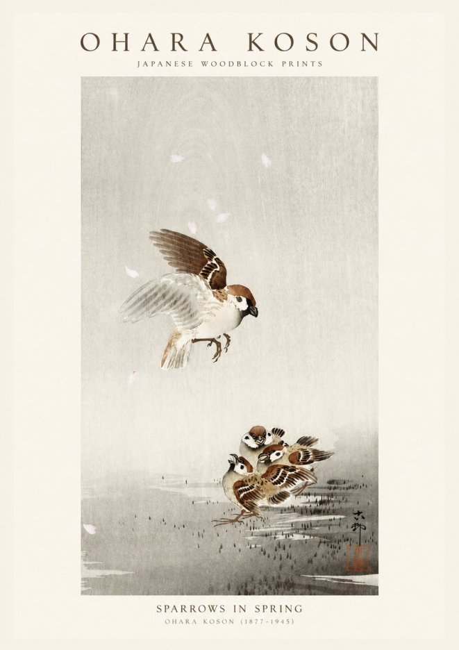 Ohara Koson Sparrows in Spring No1 - Poster