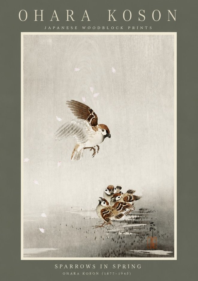 Ohara Koson Sparrows in Spring No4 - Poster