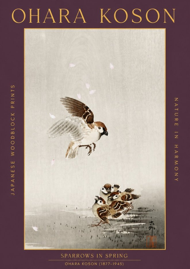 Ohara Koson Sparrows in Spring No5 - Poster