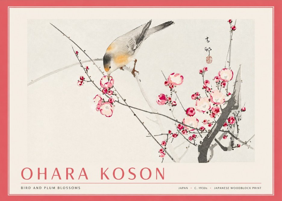 Ohara Koson Bird and Plum Blossoms No3 - Poster